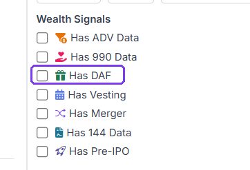 Has DAF filter in the Insider Focus Wealth Signals panel