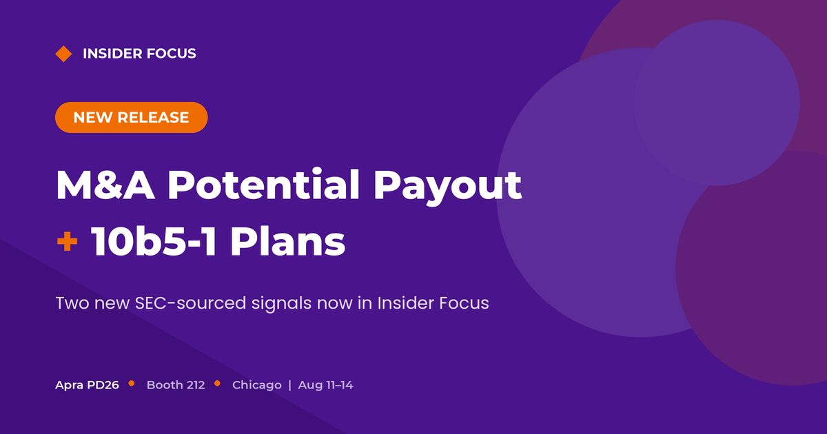 New in Insider Focus: M&A Potential Payout + 10b5-1 Plans