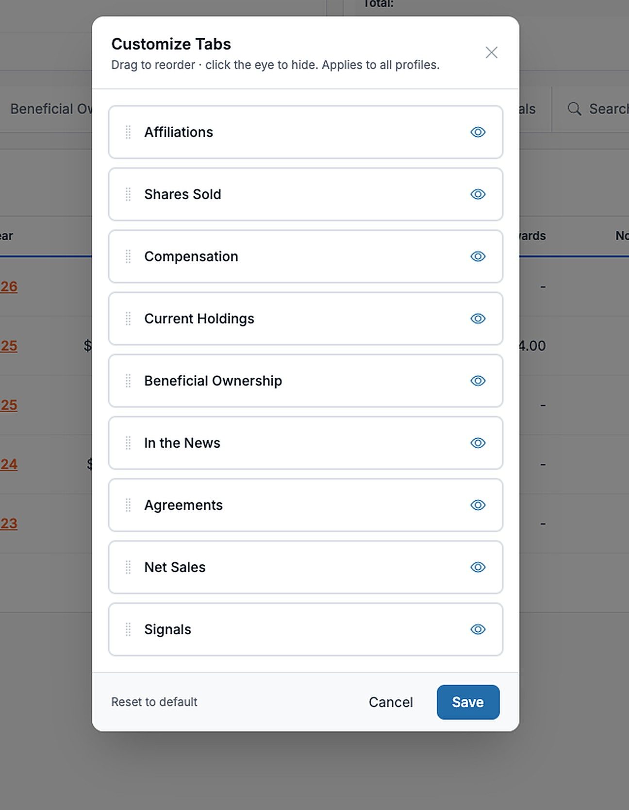 Customize Tabs panel