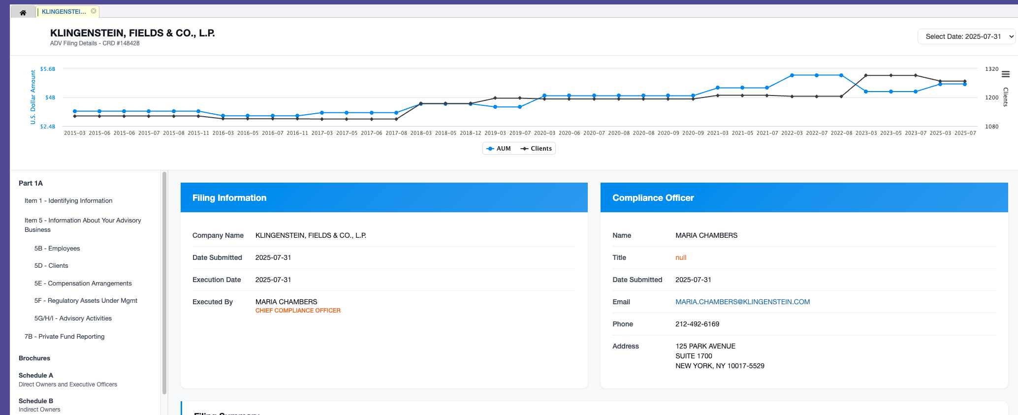 Enhanced detailed view with visual data trends and filing information